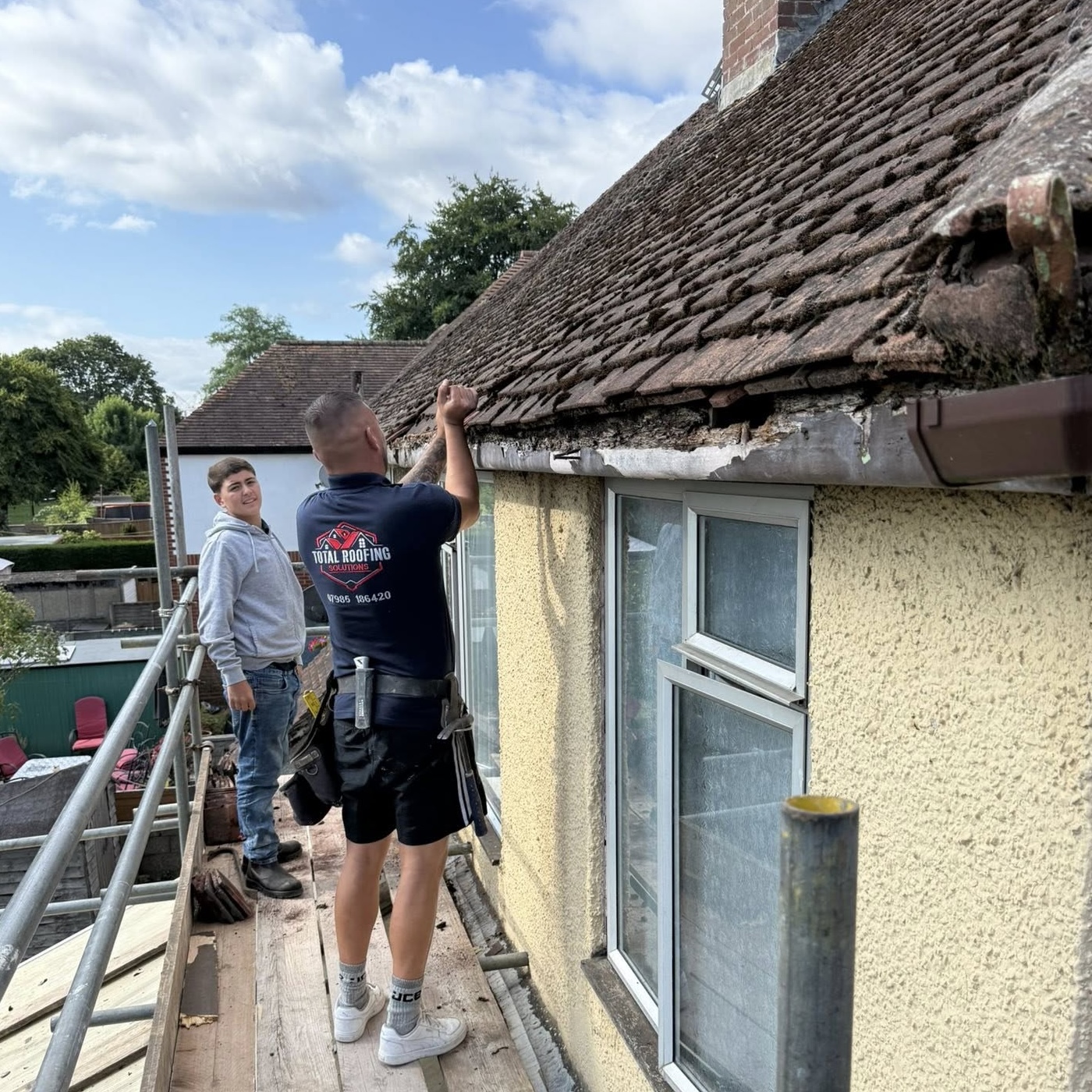 A roof repair being carried out by the Total Roofing team